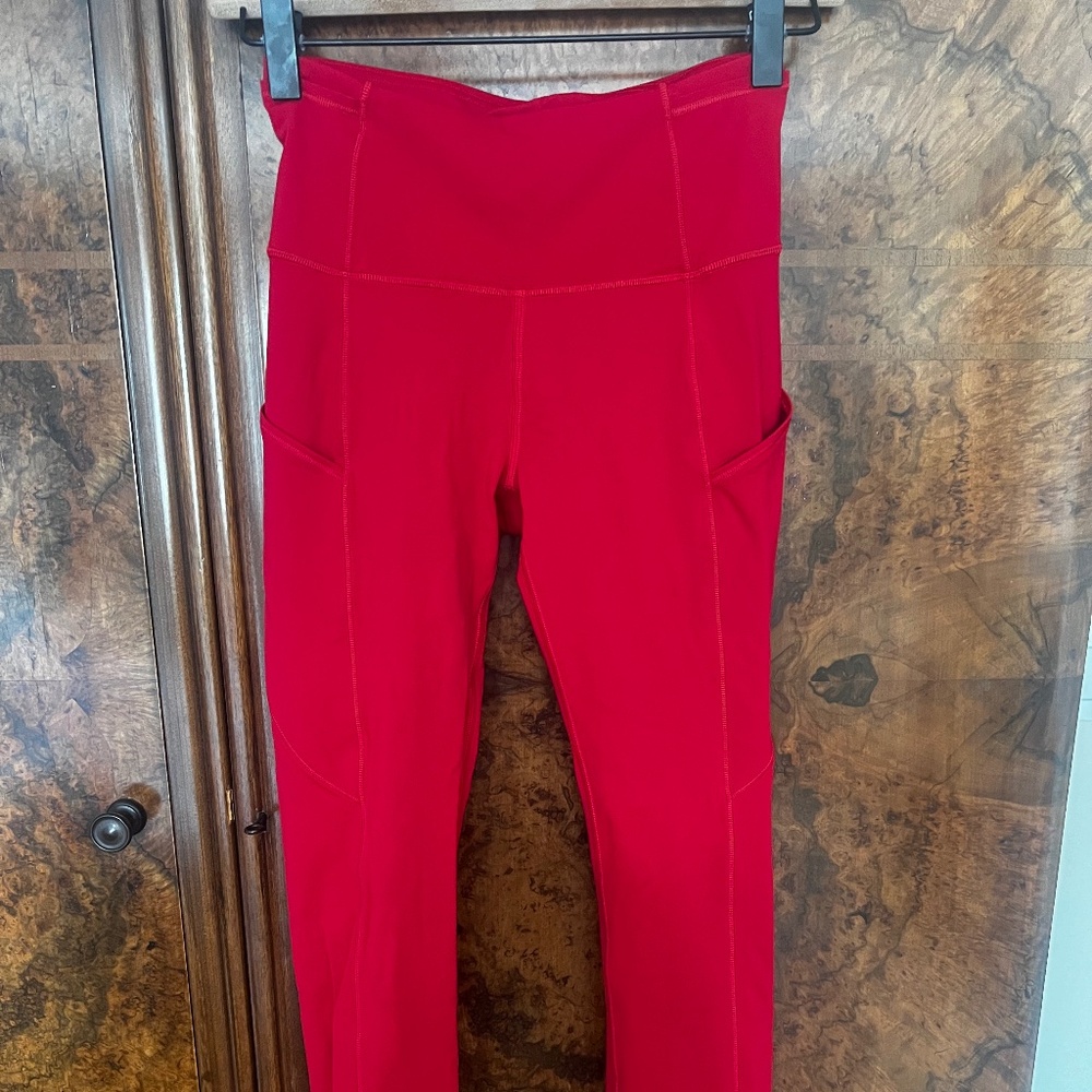 Lululemon Fast and Free Leggings, Red, with pockets